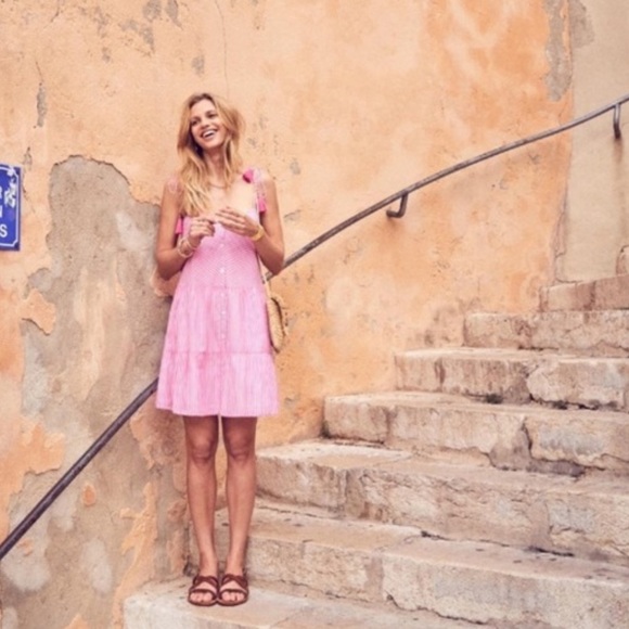 • Sézane • Women’s Felicie Sundress Mini Pink and white Stripes Button Down 36 S - Picture 2 of 6